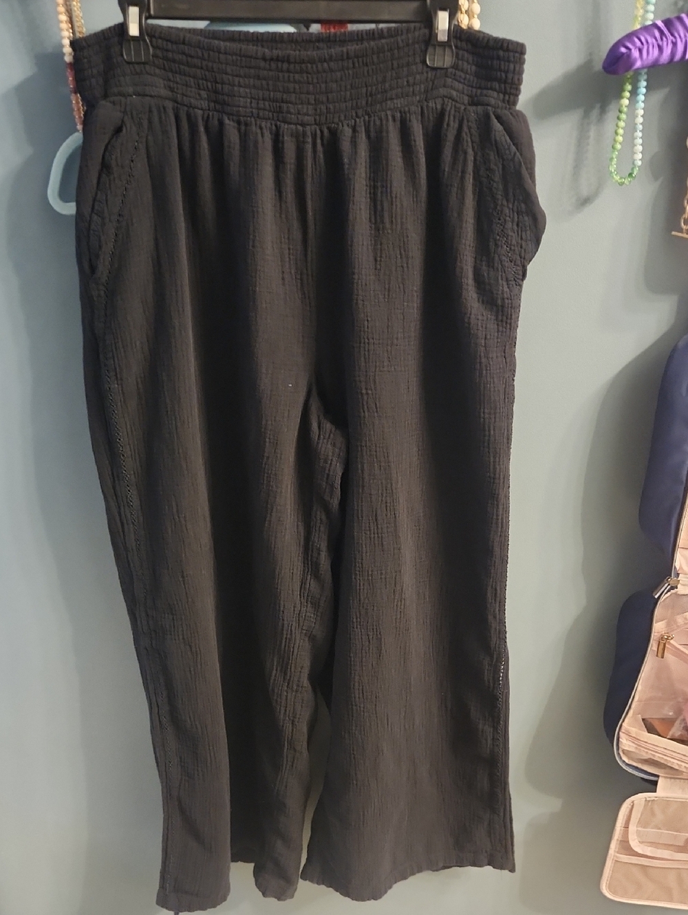 Aerie Black Smocked Waist Wide-Leg Beachy Pants